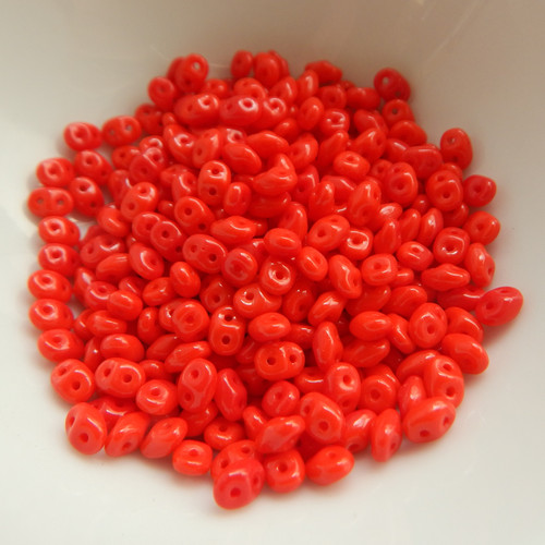 2x5mm SuperDuo Beads Opaque Red 10 grams Czech Glass