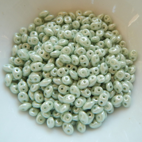 10 grams - Superduo Chalk Light Green Luster - Czech Glass by Matubo