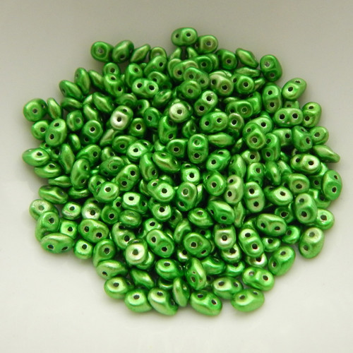 2x5mm SuperDuo Beads Metalust Apple Green 10 grams Czech Glass