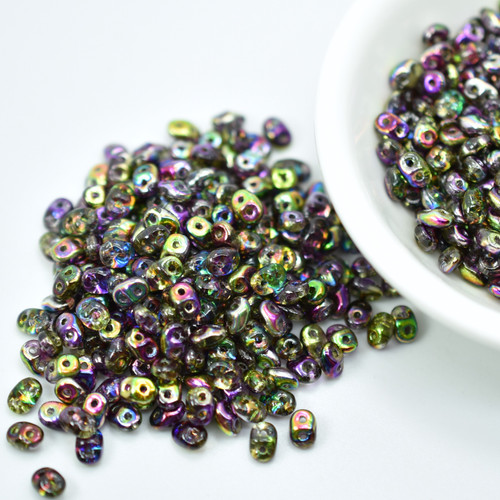 2x5mm SuperDuo Beads Magic Violet Green 10 grams Czech Glass Beads