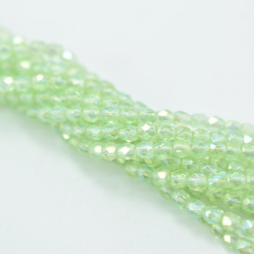 50 Beads - 4mm Fire Polished Round Luster Iris Peridot, Czech Glass