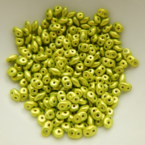 2x5mm SuperDuo Beads Metalust Electric Green 10 grams Czech Glass