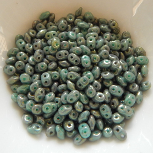 10 grams - Superduo Green Turquoise Red Terracotta - Czech Glass by Matubo