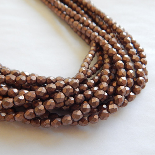50 Beads - 4mm Fire Polished Round Saturated Metallic Autumn Maple Czech Glass