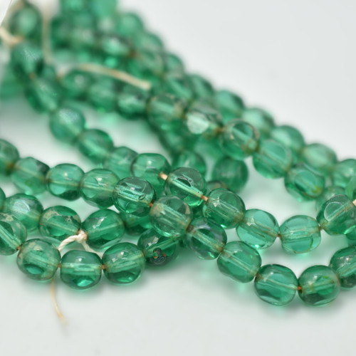 6mm Round Table Cut, Green Light Picasso, 25 Beads Czech Glass