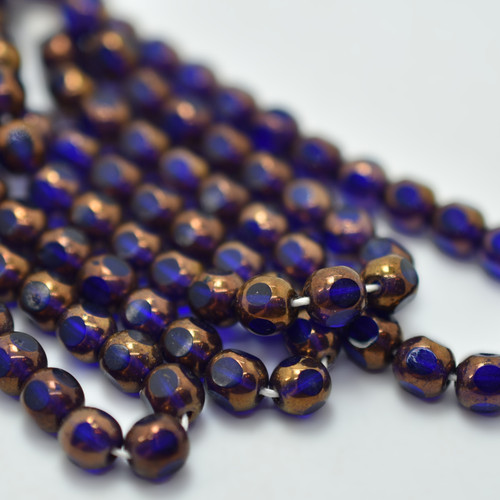 6mm Round Table Cut, Cobalt Bronze, 25 Beads Czech Glass
