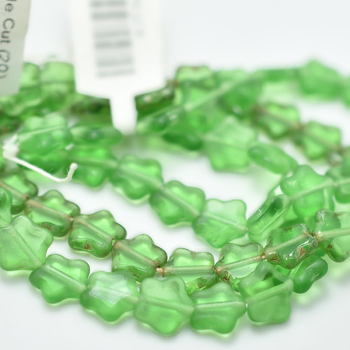 8mm Table Cut Star, Green, 20 Beads, Czech Glass