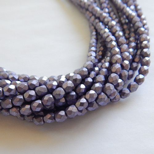 50 Beads - 4mm Fire Polished Round Saturated Metallic Ballet Slipper Czech Glass