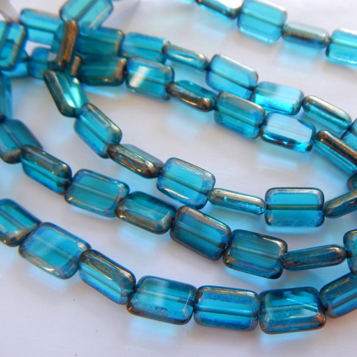 8x12mm Rectangle Table Cut Teal Bronze edge Czech Glass (20 beads)