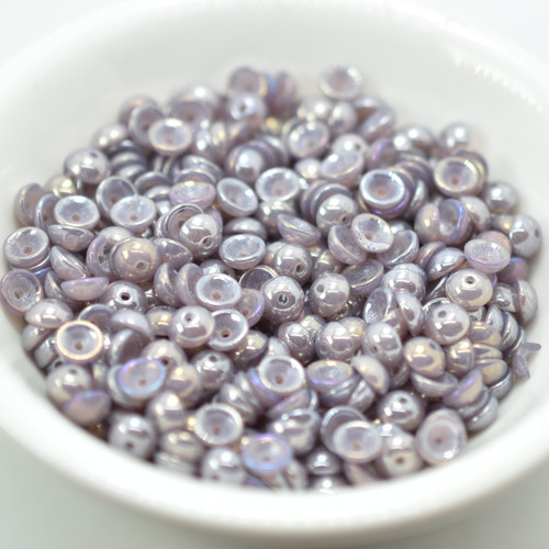 4x2mm Teacup 100 Beads - Milky Amethyst Luster Iris - Czech Glass Beads