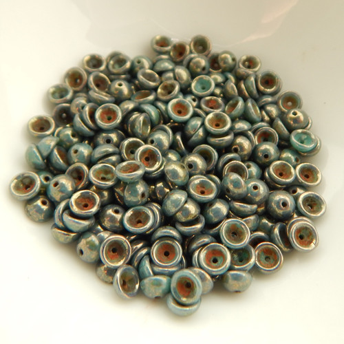 4x2mm Teacup 10 grams Beads - Turquoise Bronze Picasso - Czech Glass Beads