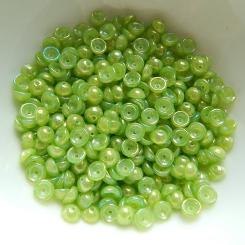 4x2mm Teacup 10 grams Beads - Milky Dark Peridot Iris Luster - Czech Glass Beads