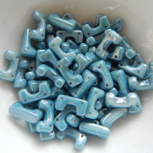 12 Beads - Telos® par Puca® Paris - Opaque Blue Ceramic Look - Czech Glass
