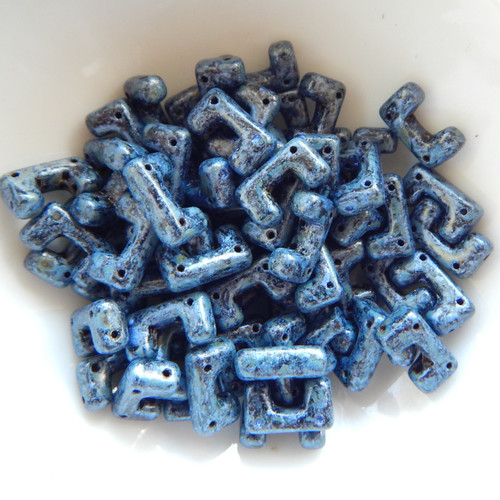 12 Beads - Telos® par Puca® Paris - Metallic Matte Blue Spotted - Czech Glass