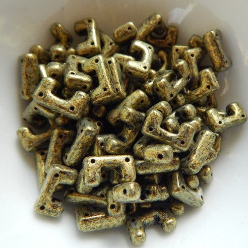 12 Beads - Telos® par Puca® Paris - Metallic Matte Old Gold Spotted - Czech Glass