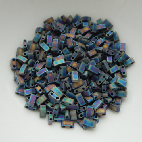 Half Tila Two Hole Beads Matte Black AB 5 Grams Miyuki Glass Beads No. 401fr