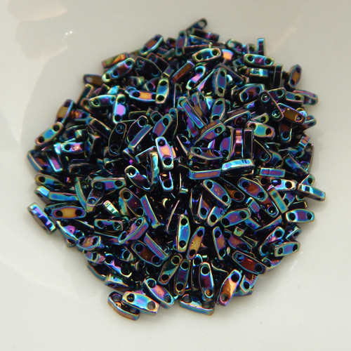 Quarter Tila Two Hole Beads Metallic Variegated Blue Iris 5 Grams Miyuki No. 455
