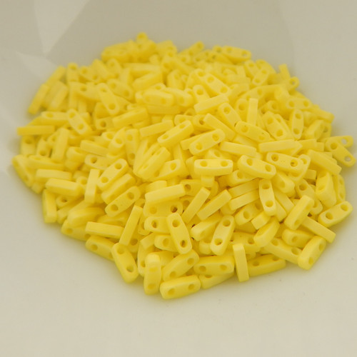Quarter Tila Two Hole Beads Matte Opaque Yellow AB 5 Grams Miyuki No. 404fr
