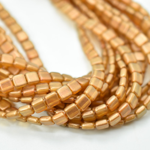 25 Beads - 6mm Tile, 2-Hole - Halo Sandalwood - Czech Glass