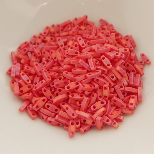 Quarter Tila Two Hole Beads Matte Opaque Red AB 5 Grams Miyuki