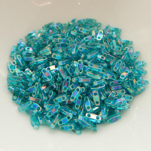 Quarter Tila Two Hole Beads Teal AB 5 Grams Miyuki