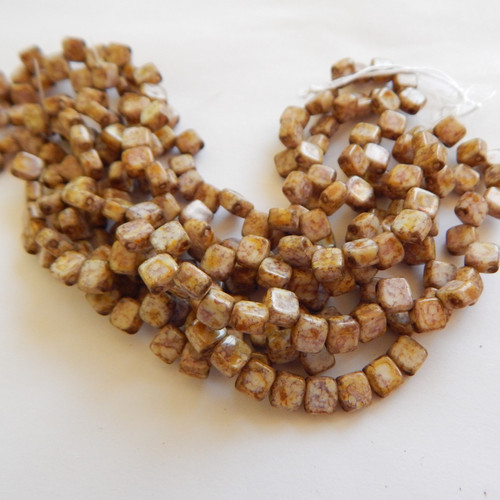 30 Beads -5mm Mini Tile, 2-Hole - Chalk Brown Senegal - Czech Glass