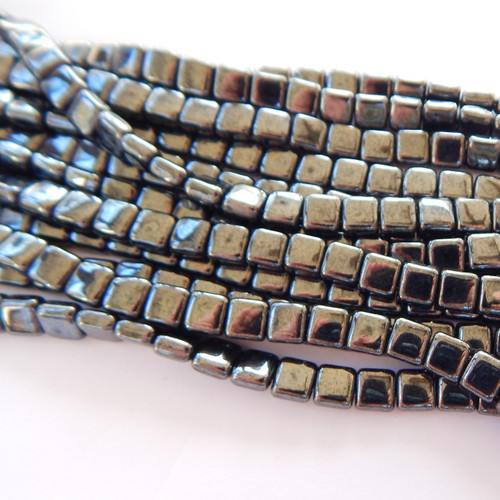 25 Beads - 6mm Tile, 2-Hole - Hematite - Czech Glass