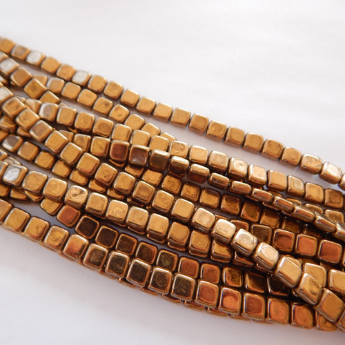 25 Beads - 6mm Tile, 2-Hole - Bronze Coat - Czech Glass