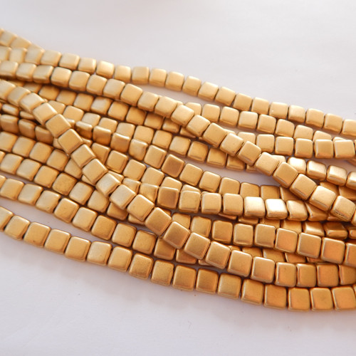 25 Beads - 6mm Tile, 2-Hole - Matte Metallic Flax - Czech Glass