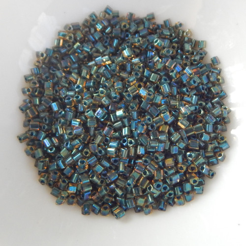 11/o TOHO Triangle Seed Beads 20 grams - Emerald Lined Topaz - No. 243 Glass Beads