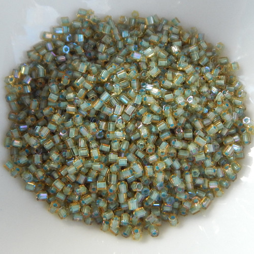11/o TOHO Triangle Seed Beads 20 grams - Seafoam Lined Topaz Rainbow - No. 952 Glass Beads