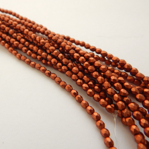 Fire Polished Faceted 2mm (100 beads) Czech Glass Matte Metallic Antique Copper
