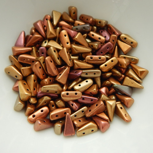 30 Beads - 5x8mm Vexolo® 2-Hole Matte Metallic Gold Copper Iris Czech Glass