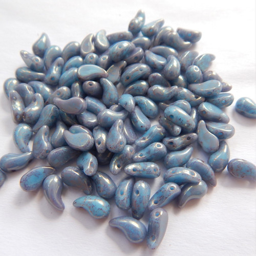 Zoliduo Right Opaque Turquoise Terracotta Red (30 Beads) Czech Glass Beads