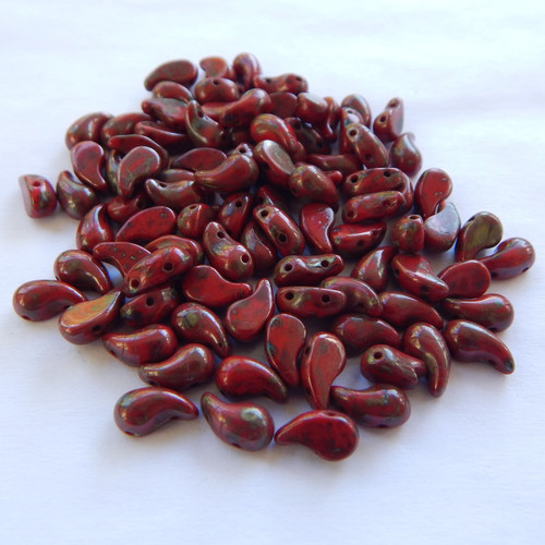 Zoliduo Left Opaque Red Travertin (30 Beads) Czech Glass Beads