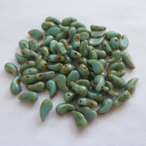 Zoliduo Left Opq Turquoise Travertin (30 Beads) Czech Glass