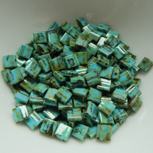 Tila 5g Seafoam Green Picasso 2-Hole 5mm Square Miyuki Beads No. 4514