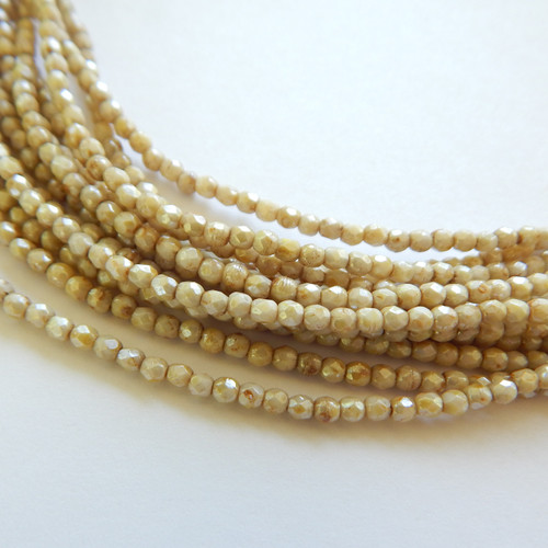 100 Beads - 2mm Fire Polished Faceted - Opaque Luster Picasso - Czech Glass
