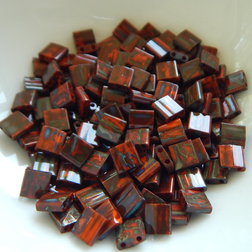 Tila 5 grams Opaque Orange Picasso 2-Hole 5mm Square Miyuki Beads No. 4520