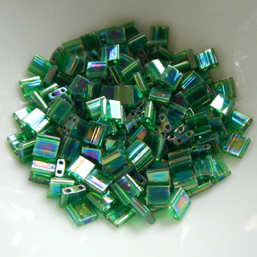 Tila 5 grams Transparent Green AB 2-Hole 5mm Square Miyuki Beads No. 179
