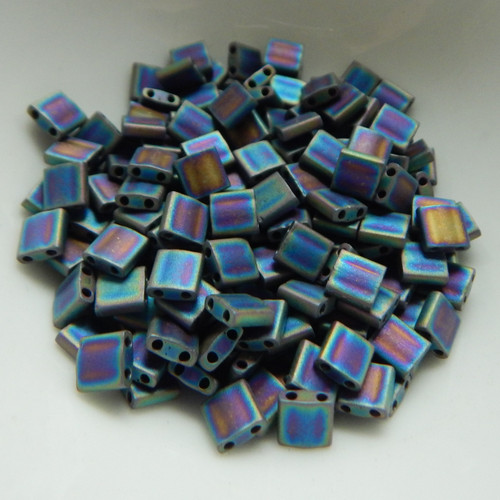 Tila 5g Matte Black AB 2-Hole 5mm Square Miyuki Beads No. 401fr