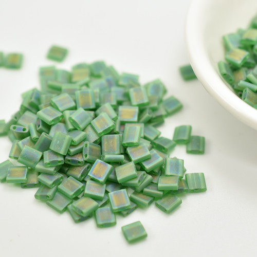 Tila 5 grams Matte Transparent Green AB 2-Hole 5mm Square Miyuki Beads No. 146Fr
