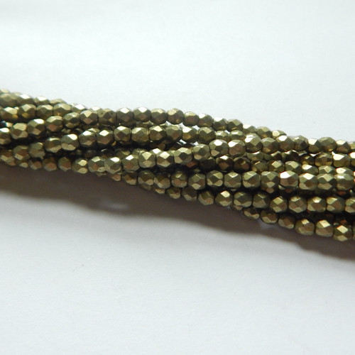 Fire Polished Faceted 2mm Czech Glass Saturated Metallic Golden Lime (100 beads)