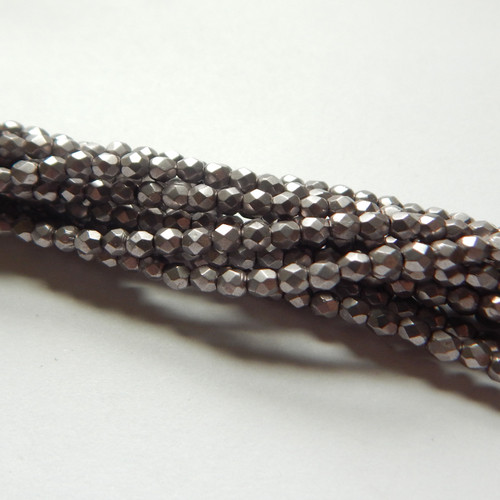 100 Beads - 2mm Fire Polished Faceted - Saturated Metallic Almost Mauve - Czech Glass