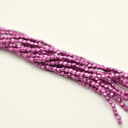 100 Beads - Fire Polished Faceted 2mm Czech Glass Sueded Gold Fuchia Red