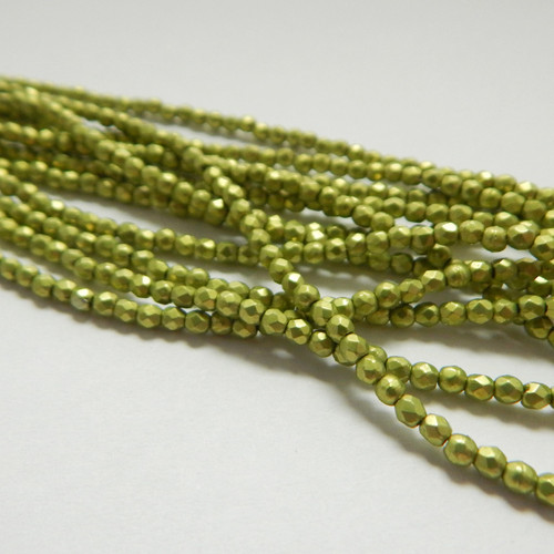 100 Beads - Fire Polished Faceted 2mm Czech Glass Saturated Metallic Lime Punch