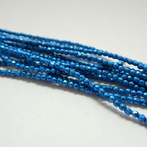Fire Polished Faceted 2mm Czech Glass Saturated Metallic Marina (100 beads)