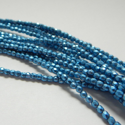 100 Beads - Fire Polished Faceted 2mm Saturated Metallic Little Boy Blue - Czech Glass
