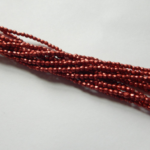 2mm (100 beads) Fire Polished Faceted - Saturated Metallic Cherry Tomato - Czech Glass