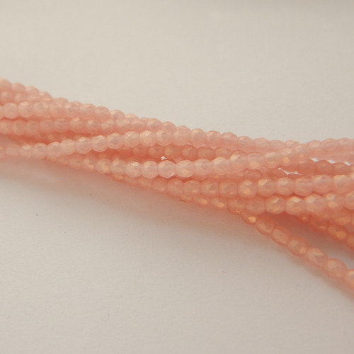 2mm Fire Polished Faceted (100 beads) Sueded Gold Milky Pink Czech Glass